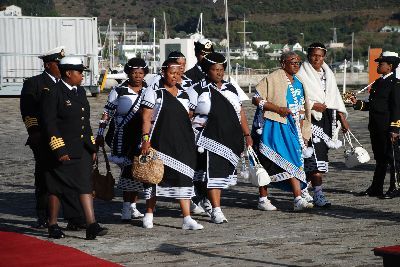 Les descendants de la reine Modjadji I dont le sous-marin porte le nom, sont aussi présents à la cérémonie d'accueil