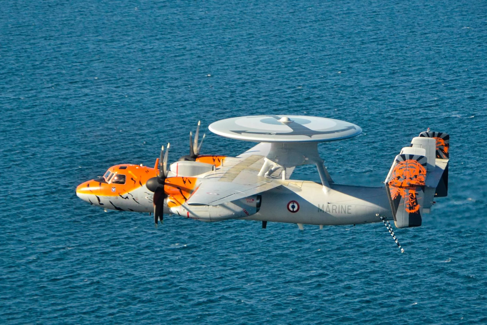 Un avion Hawkeye E-2C aux couleurs de la rencontre internationale Tiger Meet 2016