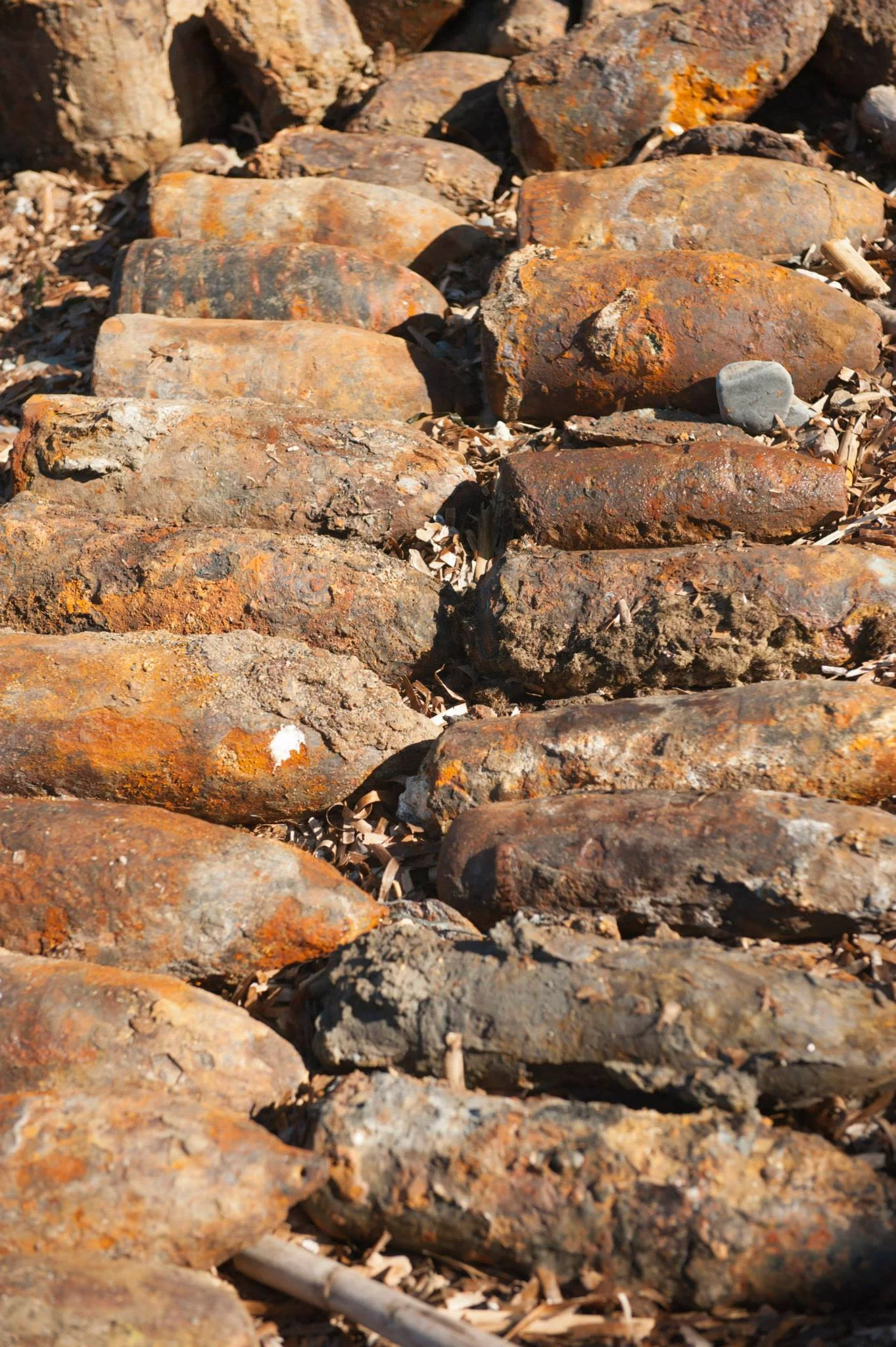 Gros plan sur une partie des obus inertes récupérés 