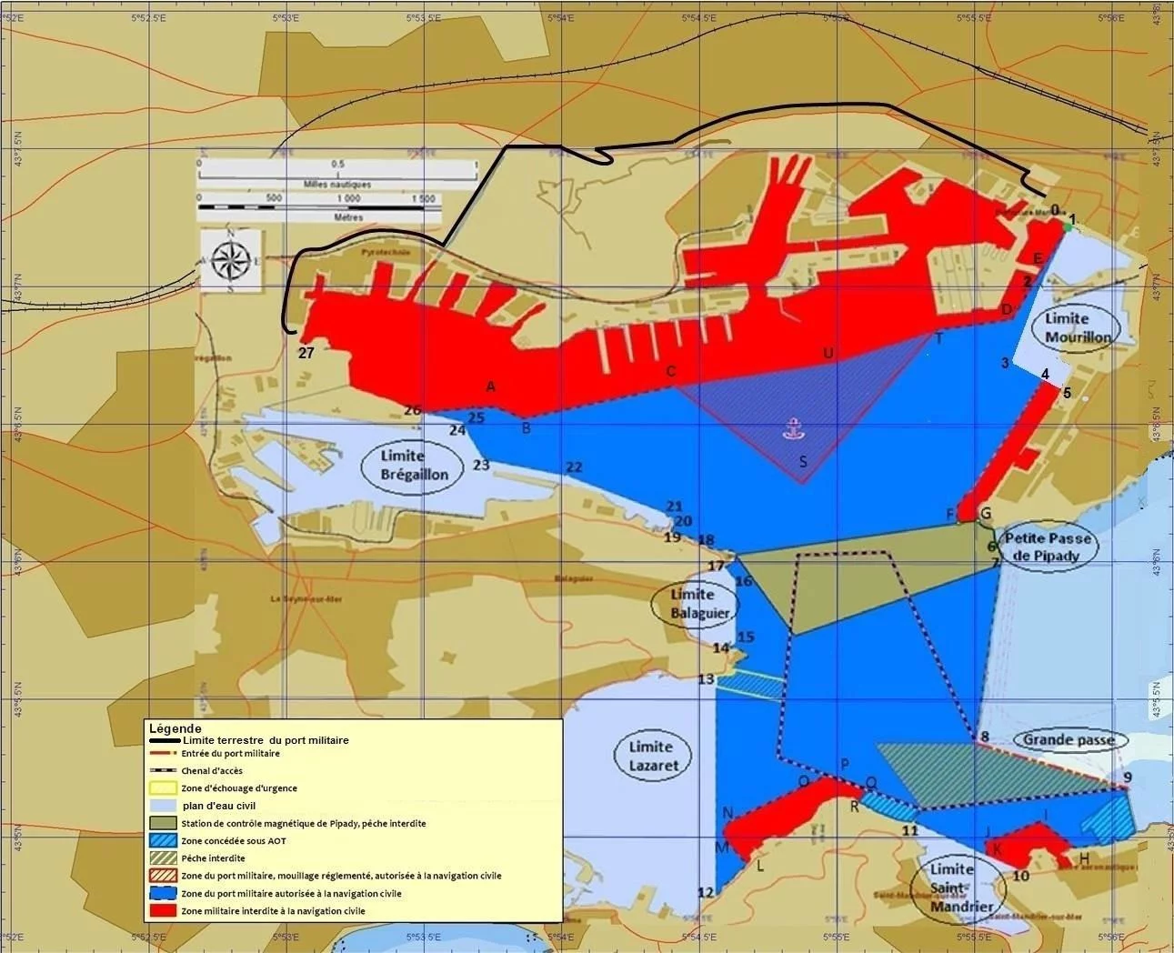 Carte des zones du port militaire de Toulon