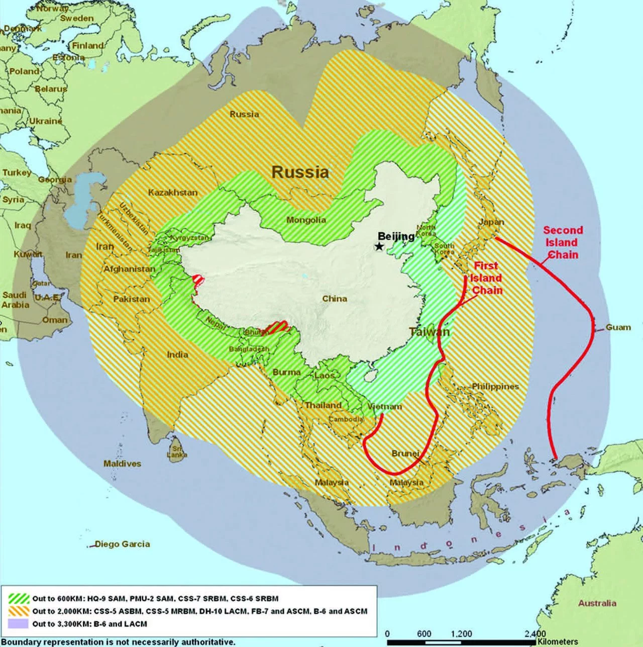 Portée des missiles chinois