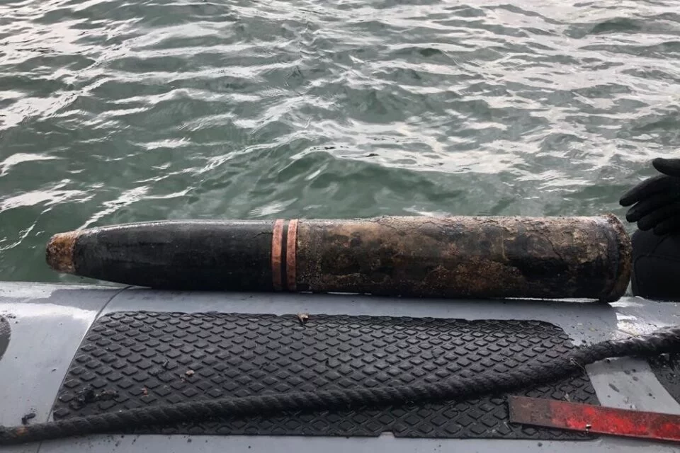 Un des obus retrouvés près de l’épave du Ludwig Janssen
