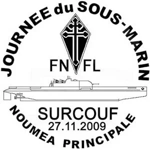 Un tampon philatélique du sous-marin Surcouf à Nouméa