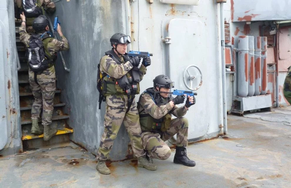 L’équipe de visite du Jean Bart en entraînement à La Sude